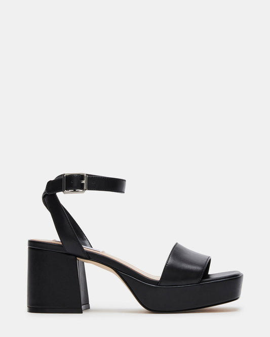MERCERR Black Leather Women's Platform Block Heel - Steve Madden