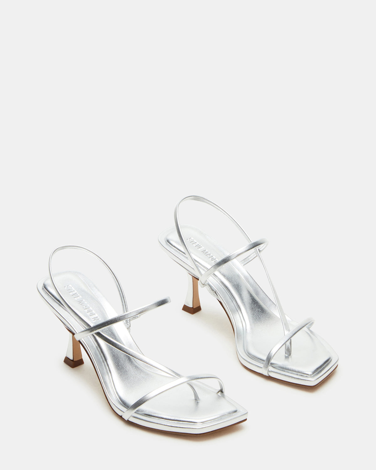 LOCKE Silver Women's Dainty Strappy Square Toe Heel - Steve Madden