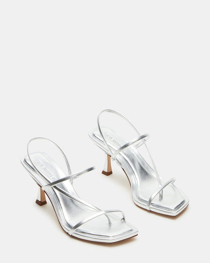 LOCKE Silver Women's Dainty Strappy Square Toe Heel - Steve Madden