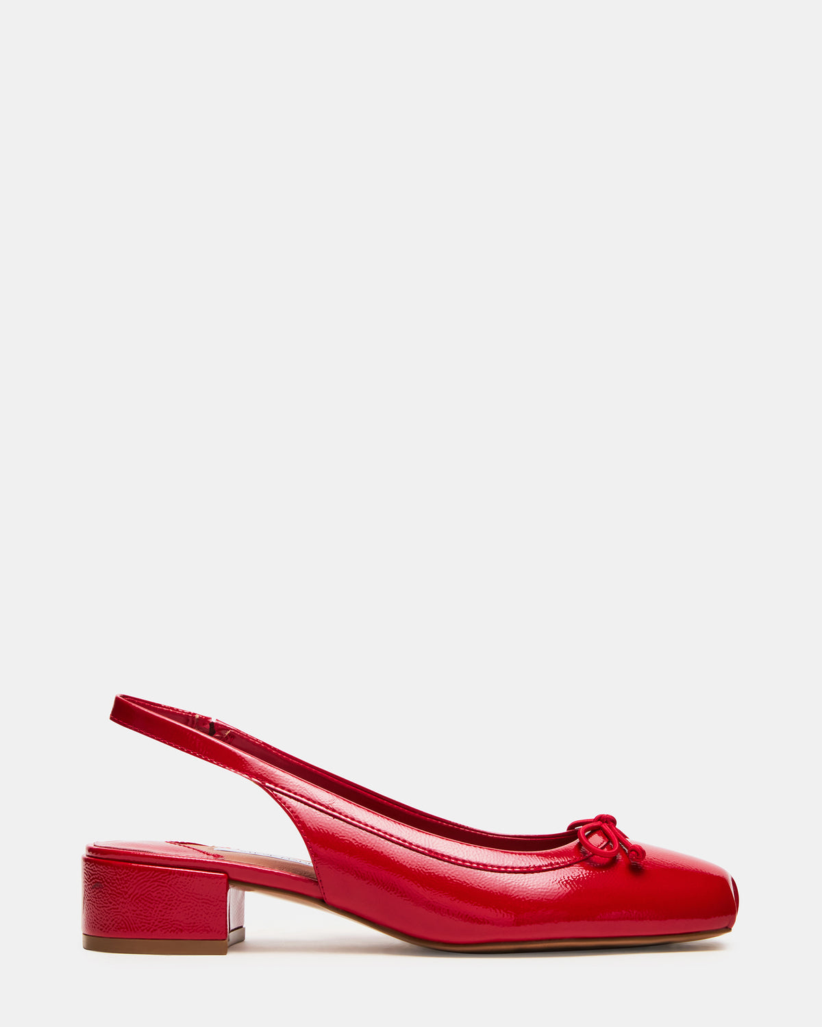 LOVED Red Crinkle Patent Square-Toe Slingback Ballet Women's Heel - Steve Madden