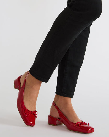 LOVED Red Crinkle Patent Square-Toe Slingback Ballet Women's Heel - Steve Madden