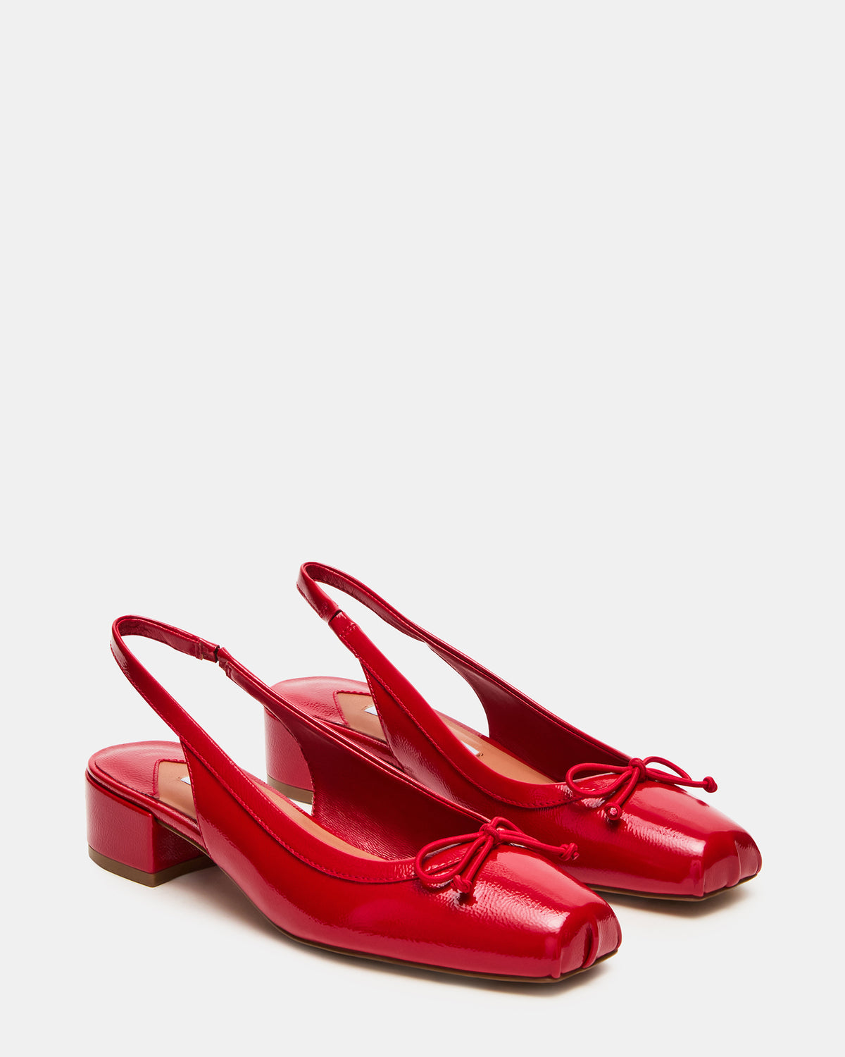 LOVED Red Crinkle Patent Square-Toe Slingback Ballet Women's Heel - Steve Madden