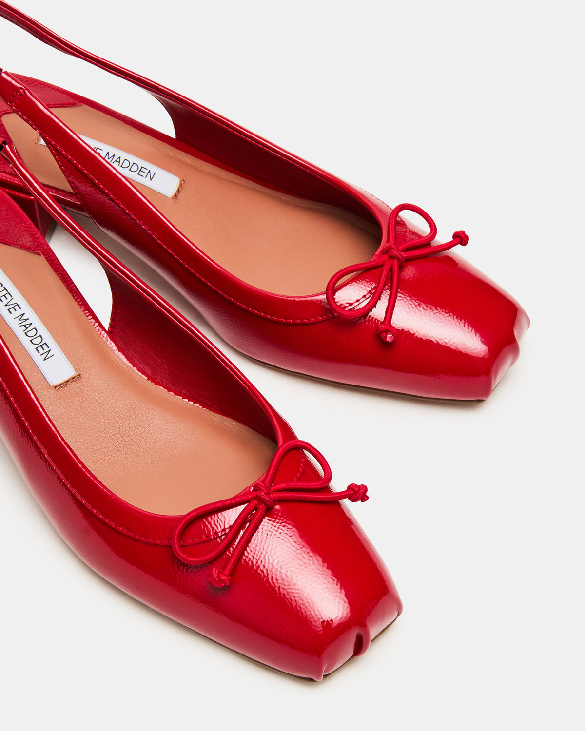 LOVED Red Crinkle Patent Square-Toe Slingback Ballet Women's Heel - Steve Madden
