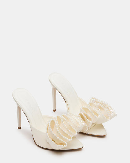 AFFINITY Pearl Ivory Satin Pointed-Toe Stiletto Mule Women's Heel - Steve Madden
