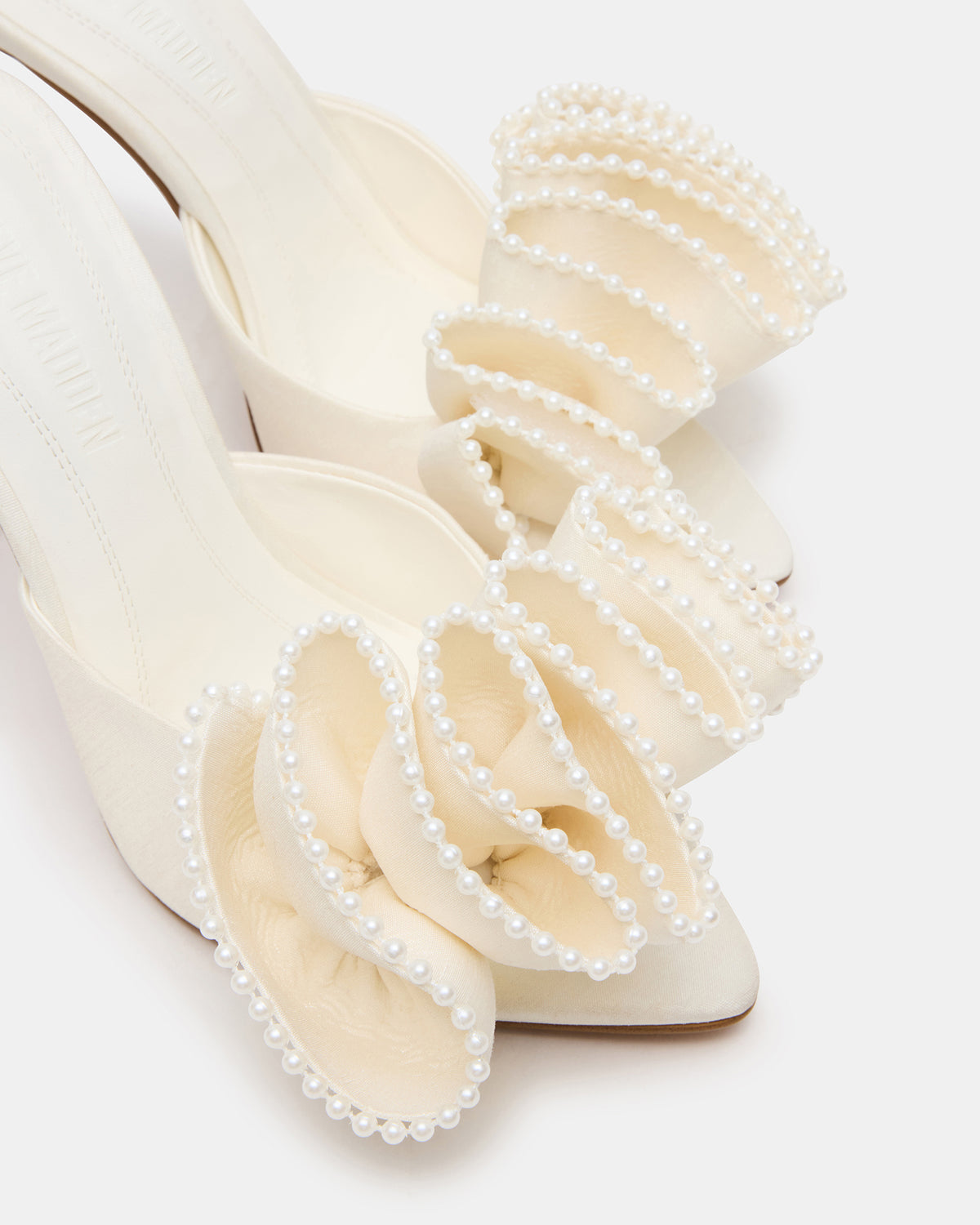 AFFINITY Pearl Ivory Satin Pointed-Toe Stiletto Mule Women's Heel - Steve Madden
