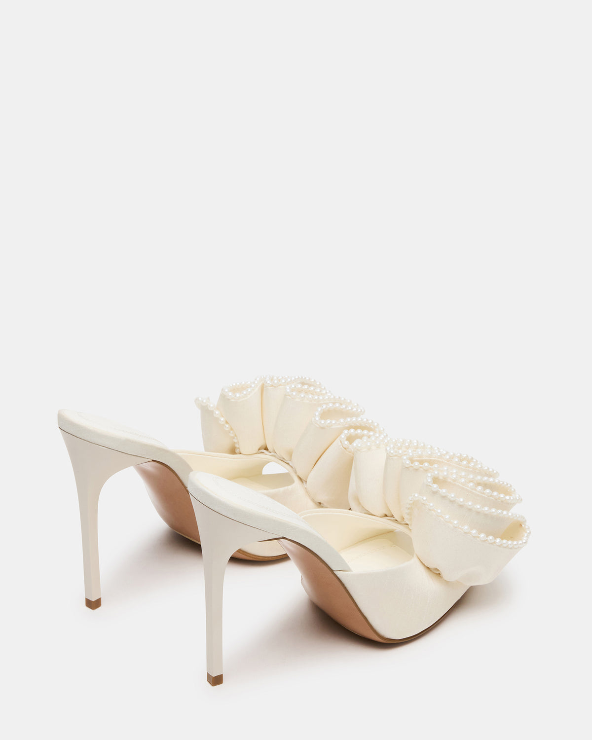 AFFINITY Pearl Ivory Satin Pointed-Toe Stiletto Mule Women's Heel - Steve Madden