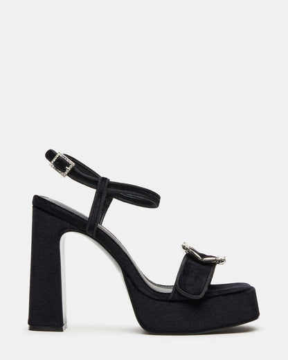 LIANDRA Buckle Black Velvet Women's Platform Square-Toe Strappy Heel - Steve Madden