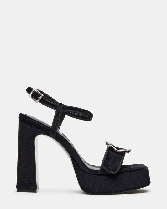 LIANDRA Buckle Black Velvet Women's Platform Square-Toe Strappy Heel - Steve Madden