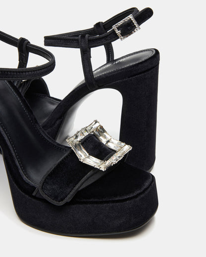 LIANDRA Buckle Black Velvet Women's Platform Square-Toe Strappy Heel - Steve Madden