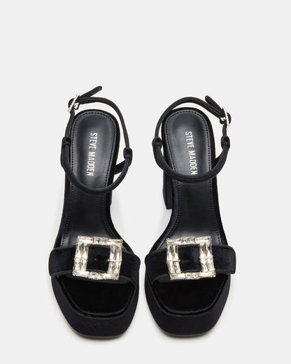 LIANDRA Buckle Black Velvet Women's Platform Square-Toe Strappy Heel - Steve Madden
