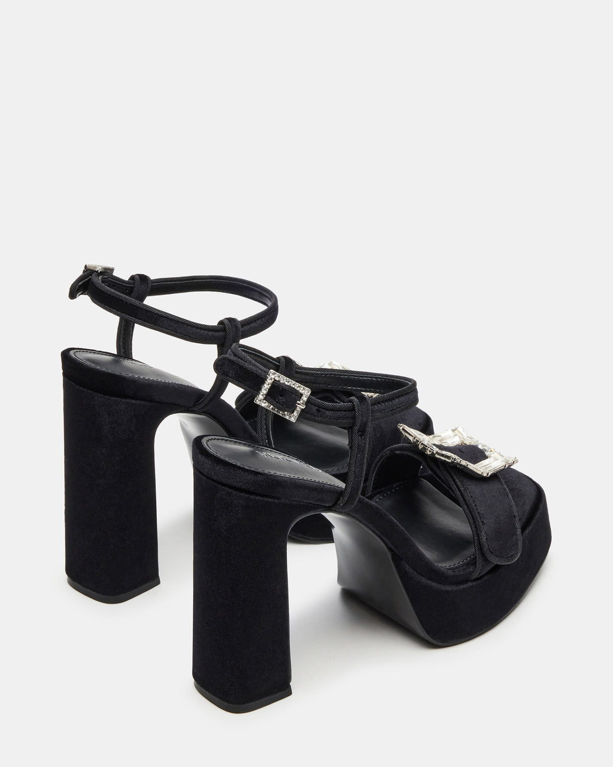 LIANDRA Buckle Black Velvet Women's Platform Square-Toe Strappy Heel - Steve Madden