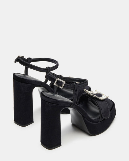 LIANDRA Buckle Black Velvet Women's Platform Square-Toe Strappy Heel - Steve Madden
