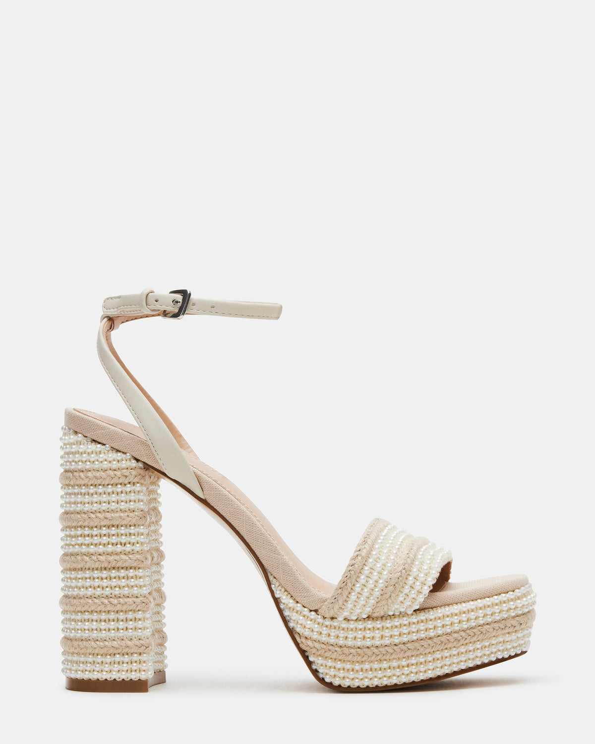 LUMARA Natural Raffia Pearl Platform Block Heel | Women's Heels - Steve Madden