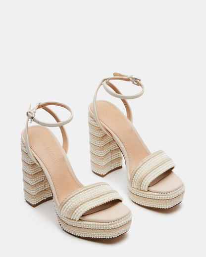 LUMARA Natural Raffia Pearl Platform Block Heel | Women's Heels - Steve Madden