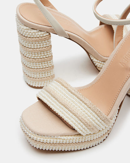 LUMARA Natural Raffia Pearl Platform Block Heel | Women's Heels - Steve Madden