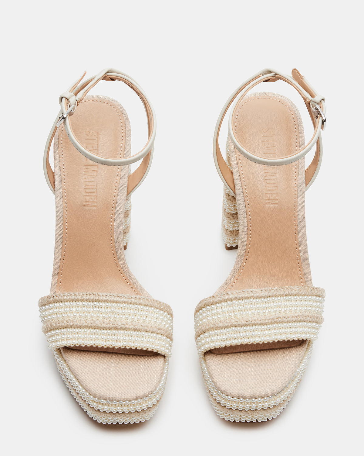 LUMARA Natural Raffia Pearl Platform Block Heel | Women's Heels - Steve Madden