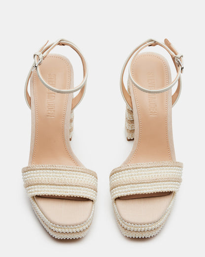 LUMARA Natural Raffia Pearl Platform Block Heel | Women's Heels - Steve Madden