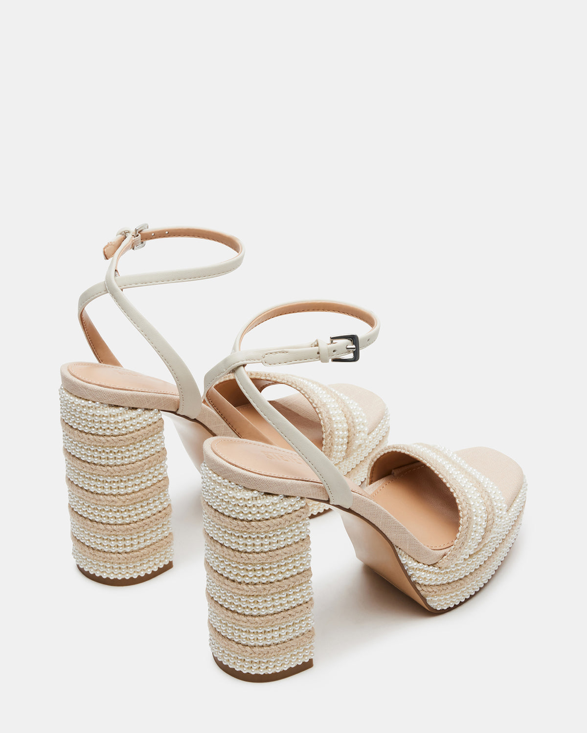 LUMARA Natural Raffia Pearl Platform Block Heel | Women's Heels - Steve Madden
