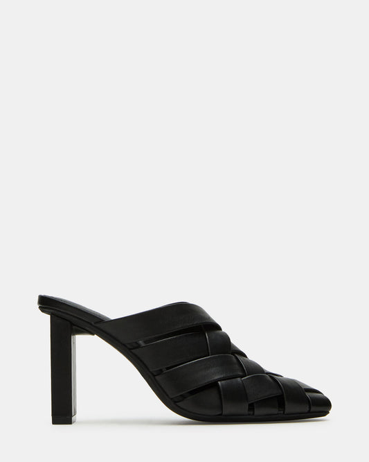 NAKITA Black Square-Toe Woven Mule Women's Heel - Steve Madden
