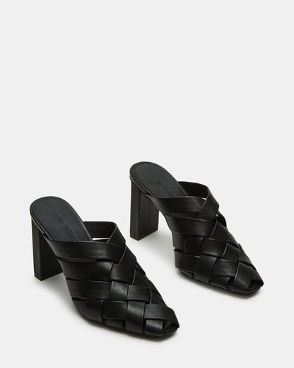 NAKITA Black Square-Toe Woven Mule Women's Heel - Steve Madden