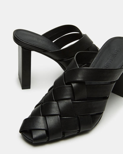 NAKITA Black Square-Toe Woven Mule Women's Heel - Steve Madden