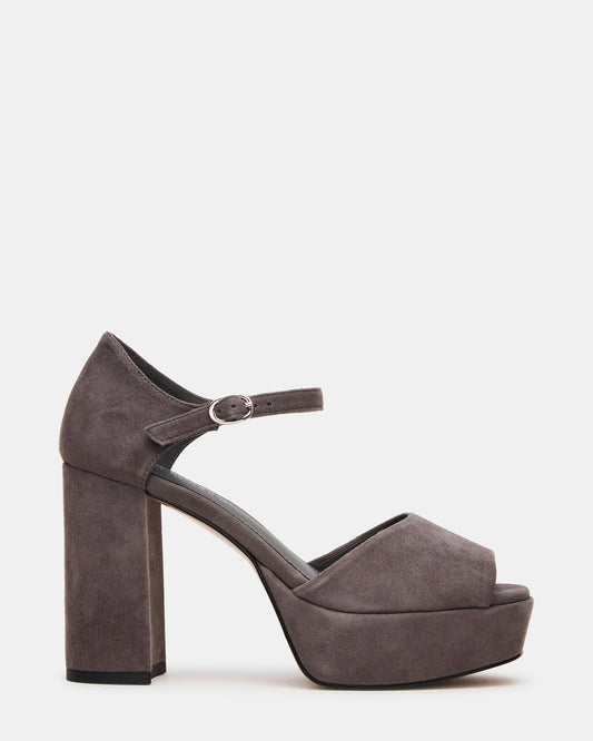 LONDON Grey Suede Platfrom Block Heel Square-Toe Women's Heel - Steve Madden