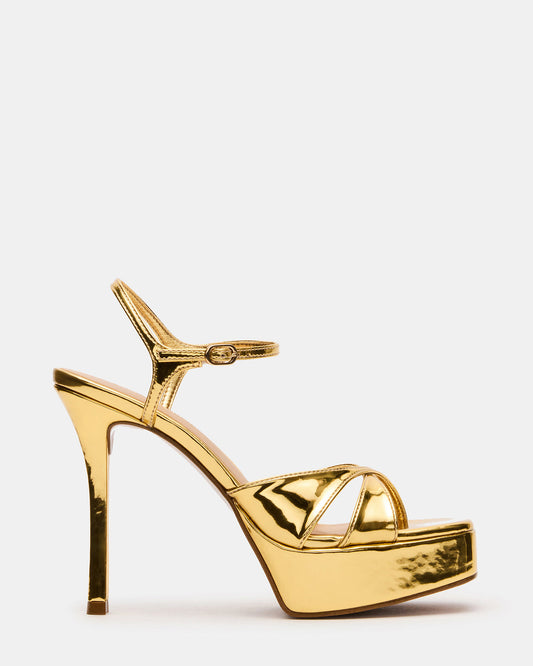 SCARLET Gold Square-Toe Strappy Platform Women's Heel - Steve Madden