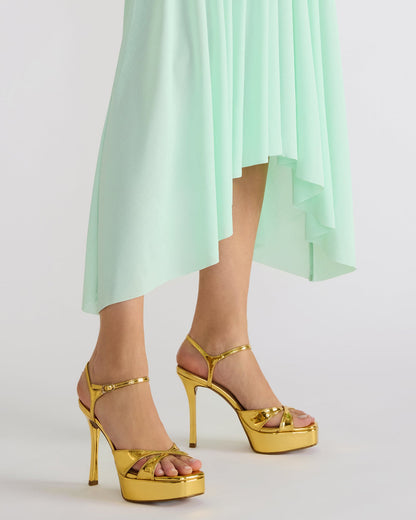 SCARLET Gold Square-Toe Strappy Platform Women's Heel - Steve Madden