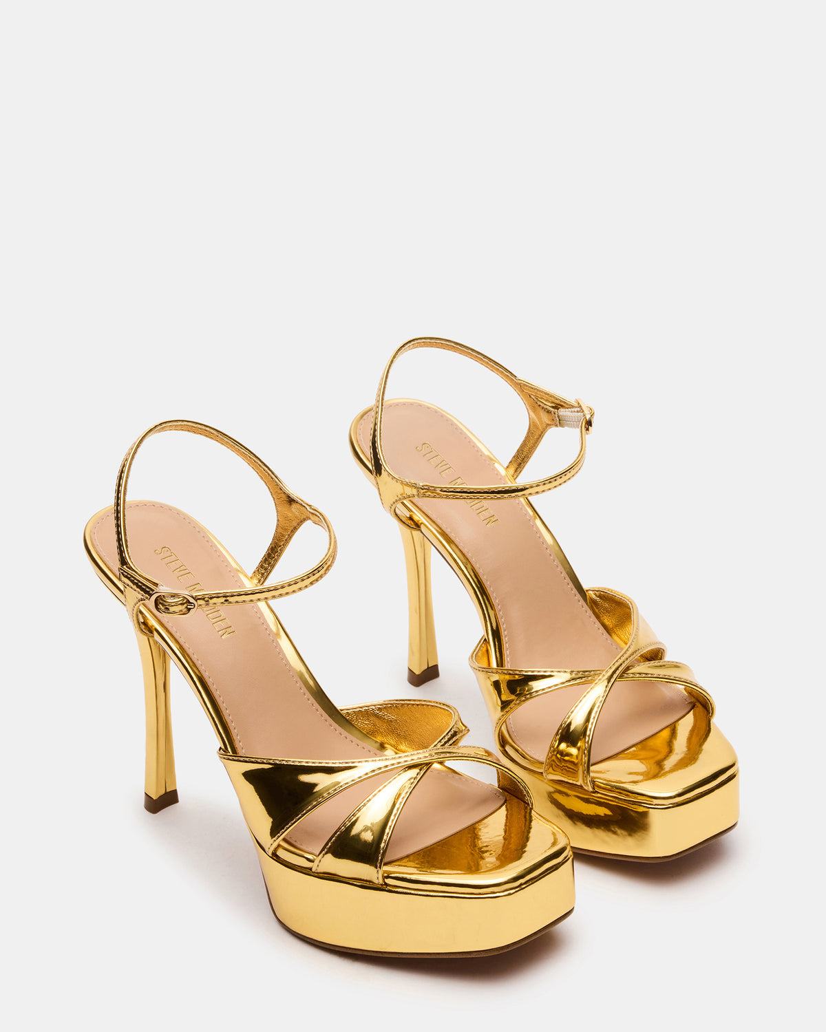 SCARLET Gold Square-Toe Strappy Platform Women's Heel - Steve Madden