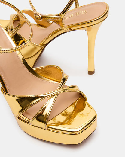 SCARLET Gold Square-Toe Strappy Platform Women's Heel - Steve Madden