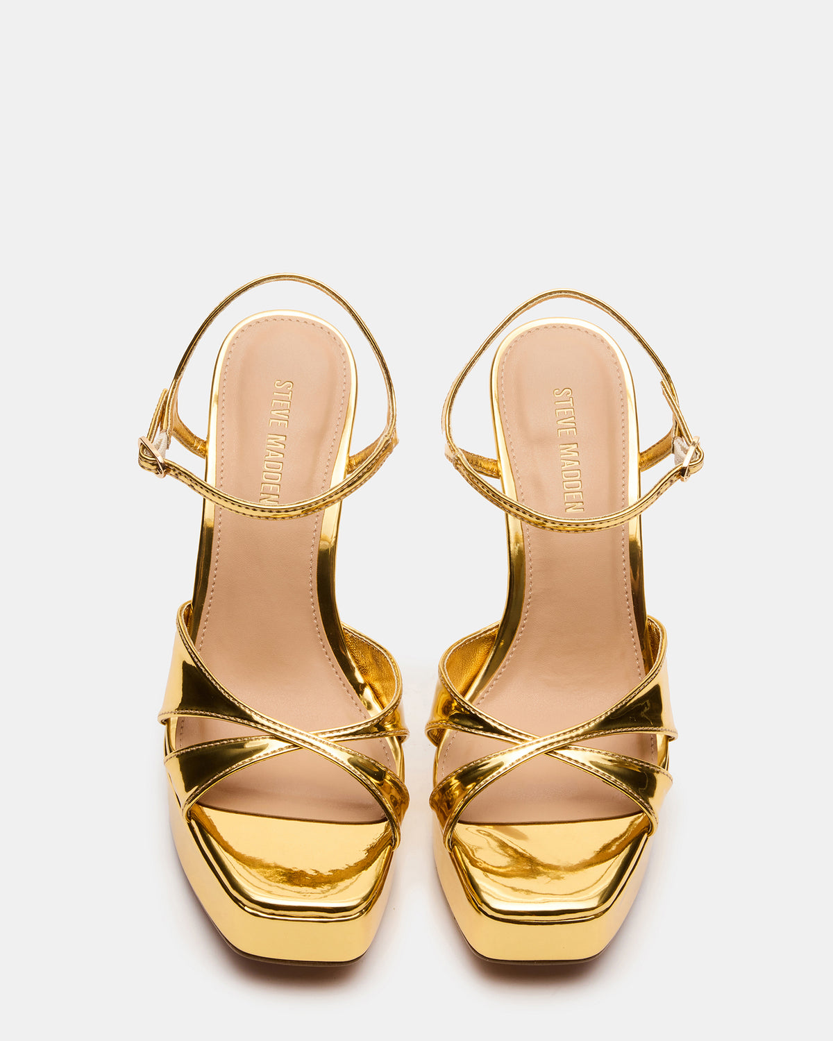 SCARLET Gold Square-Toe Strappy Platform Women's Heel - Steve Madden
