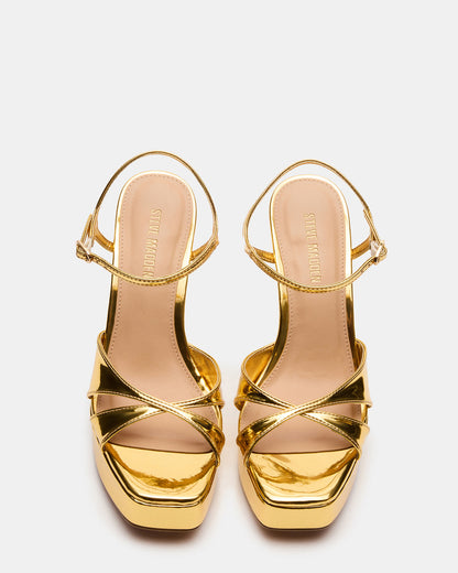 SCARLET Gold Square-Toe Strappy Platform Women's Heel - Steve Madden
