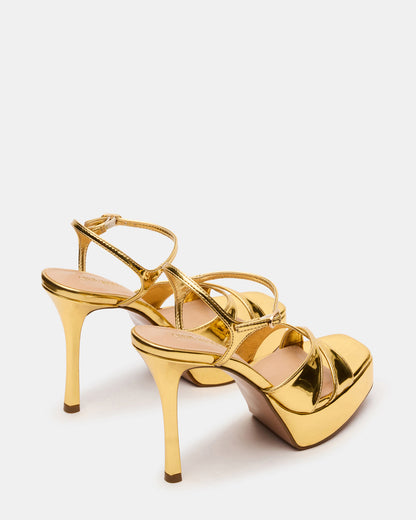 SCARLET Gold Square-Toe Strappy Platform Women's Heel - Steve Madden