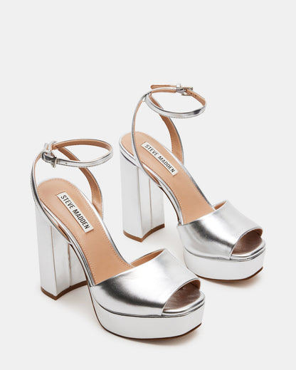 LOURDES Silver Metallic Platform Heel | Women's Heels - Steve Madden