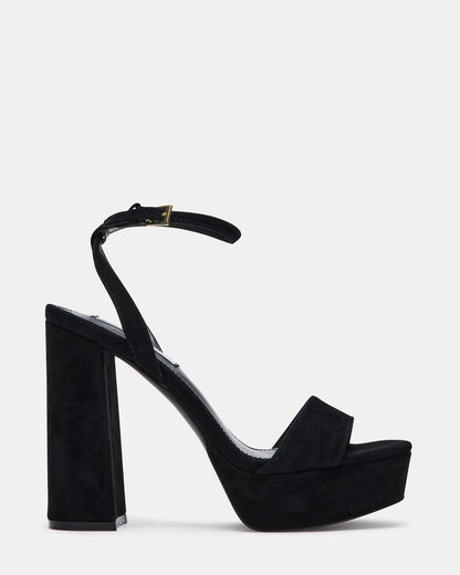LESSA Black Suede Platform Block Heel | Women's Heels - Steve Madden