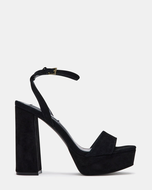 LESSA Black Suede Platform Block Heel | Women's Heels - Steve Madden