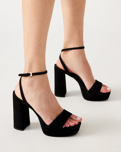 LESSA Black Suede Platform Block Heel | Women's Heels - Steve Madden