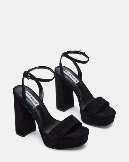 LESSA Black Suede Platform Block Heel | Women's Heels - Steve Madden