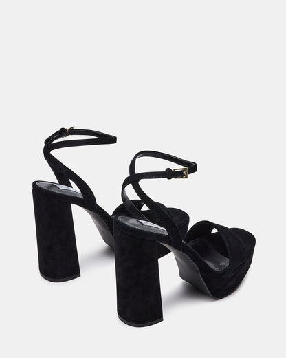 LESSA Black Suede Platform Block Heel | Women's Heels - Steve Madden