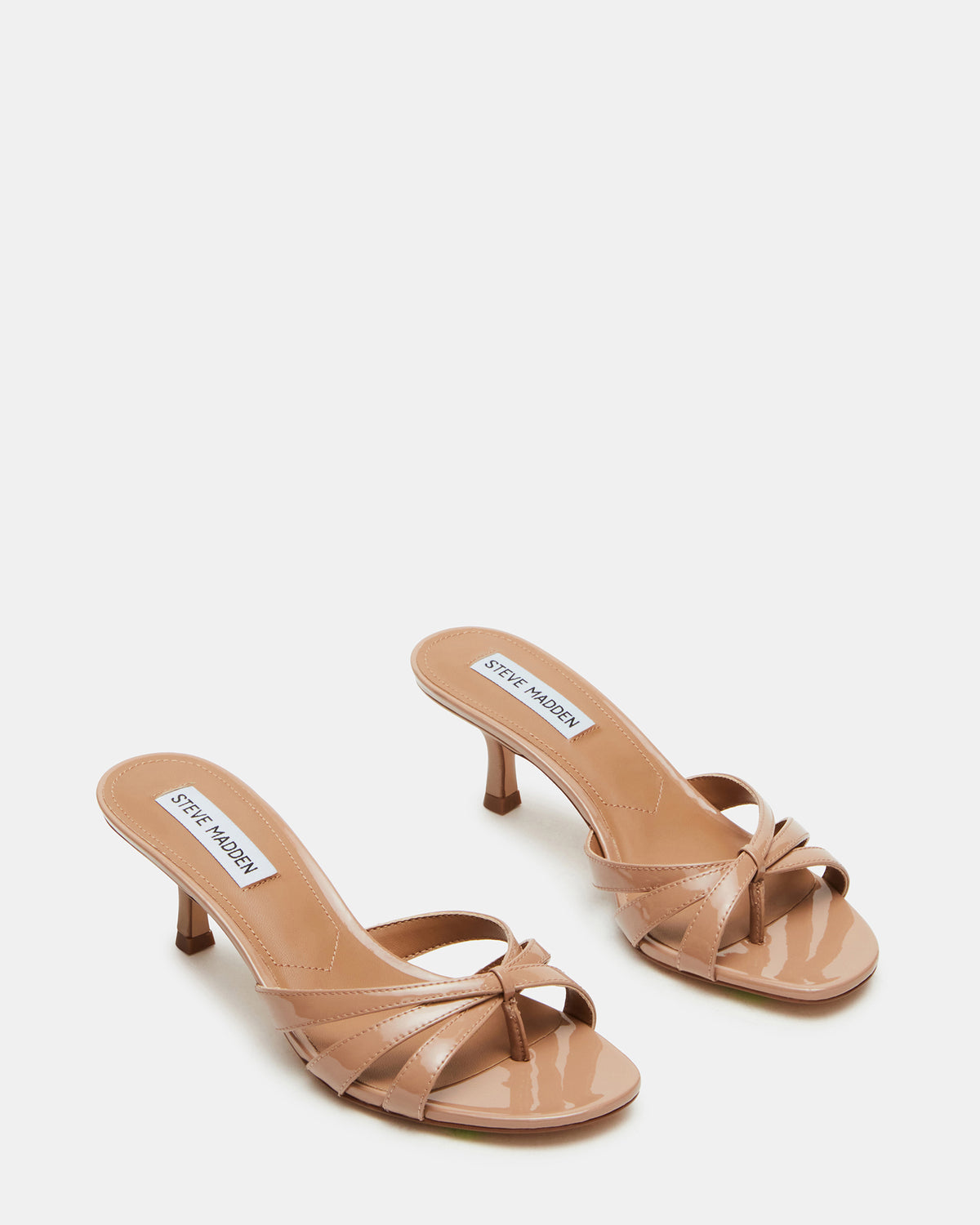 CARY Tan Patent Leather Square-Toe Strappy Mule Women's Heel - Steve Madden