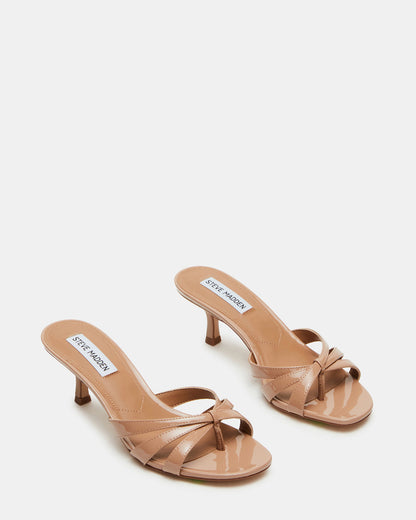 CARY Tan Patent Leather Square-Toe Strappy Mule Women's Heel - Steve Madden