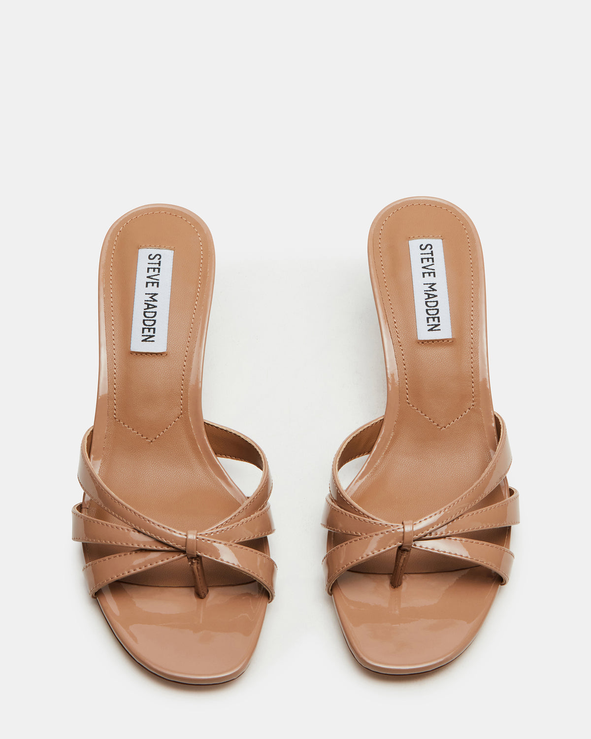CARY Tan Patent Leather Square-Toe Strappy Mule Women's Heel - Steve Madden