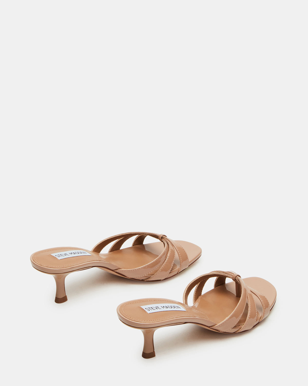 CARY Tan Patent Leather Square-Toe Strappy Mule Women's Heel - Steve Madden
