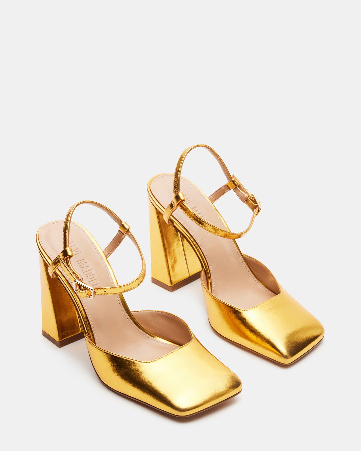 MOSAIC Gold Leather Square Toe Heel | Women's Heels - Steve Madden