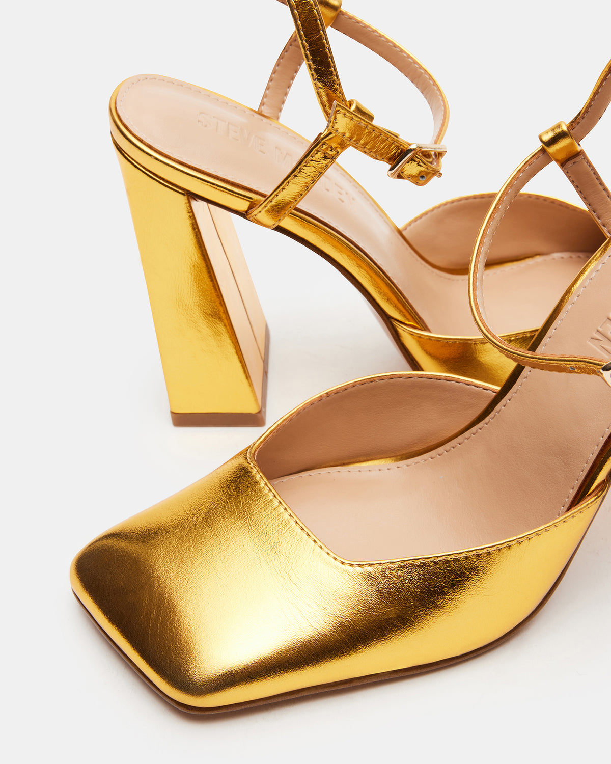 MOSAIC Gold Leather Square Toe Heel | Women's Heels - Steve Madden