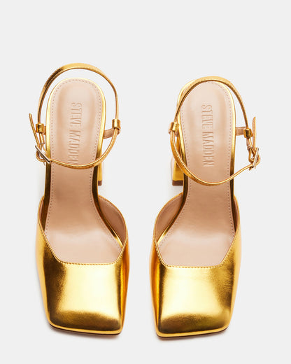 MOSAIC Gold Leather Square Toe Heel | Women's Heels - Steve Madden