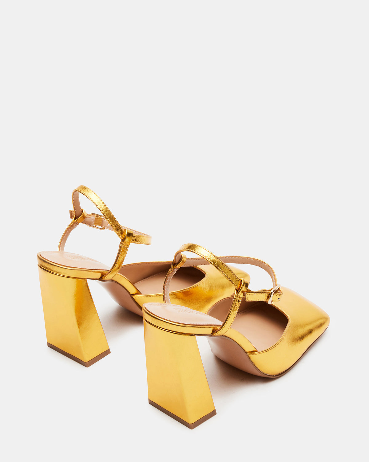 MOSAIC Gold Leather Square Toe Heel | Women's Heels - Steve Madden