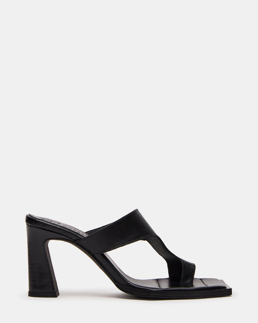 ALAMEDA Black Leather Square-Toe Mule Women's Heel - Steve Madden