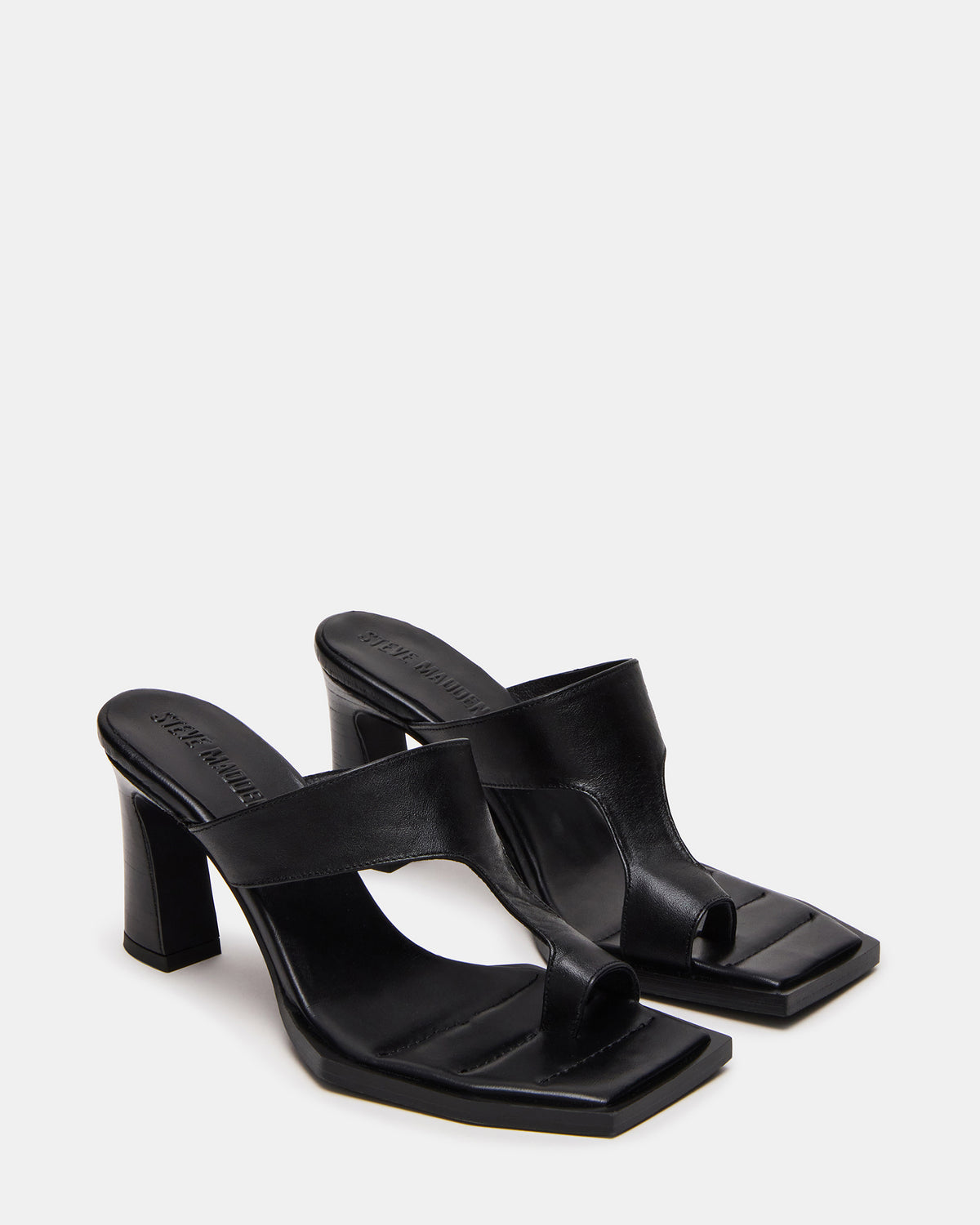 ALAMEDA Black Leather Square-Toe Mule Women's Heel - Steve Madden