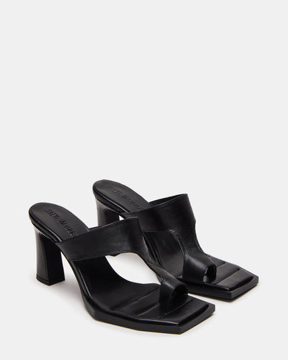 ALAMEDA Black Leather Square-Toe Mule Women's Heel - Steve Madden